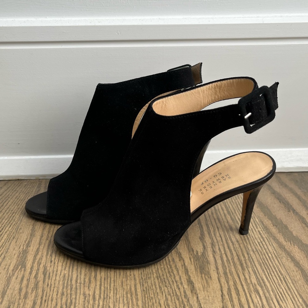 Barneys New York CO-OP Black Suede Open Toe Heels
